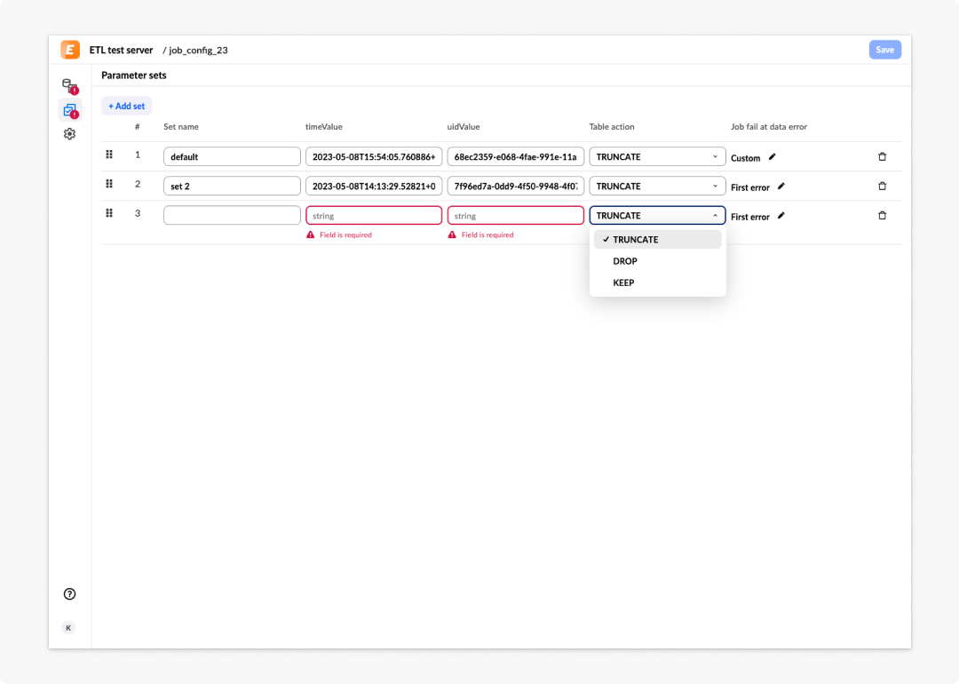 image ETL tool - 16: missing parameter sets value and the dropdown for actions