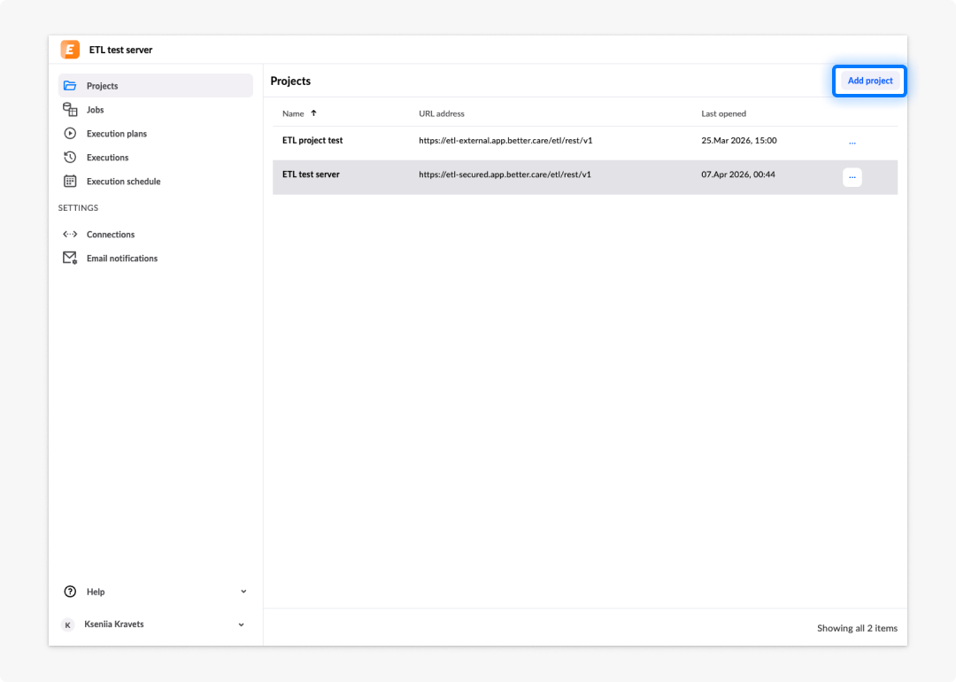 Add project button