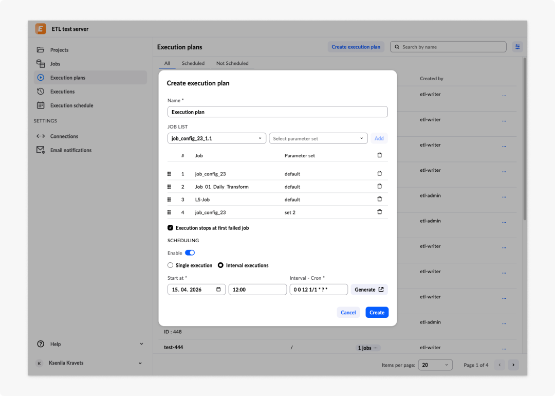 image ETL tool - 25: Create execution plan dialogue — Scheduled interval executions