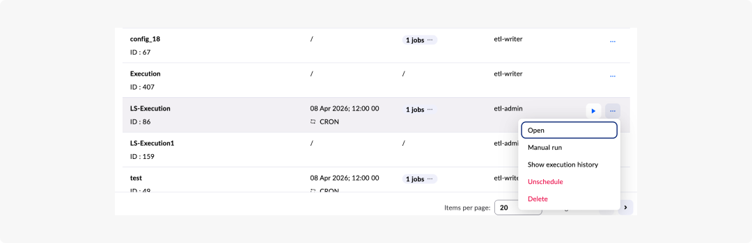 image ETL tool - 26: Execution plan highlighted with actions menu