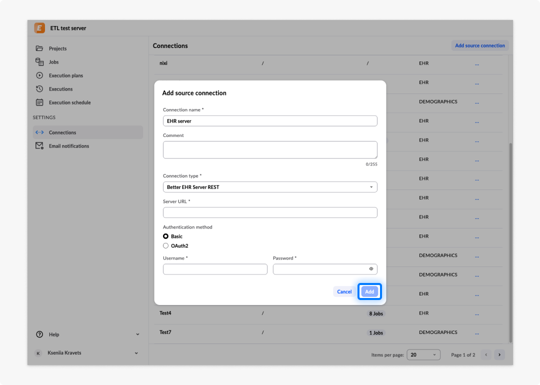 image ETL tool - 5: source connection dialogue