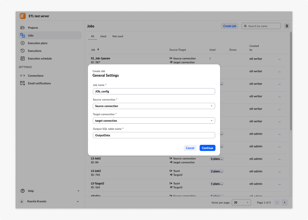 image ETL tool - 9: Create job dialogue