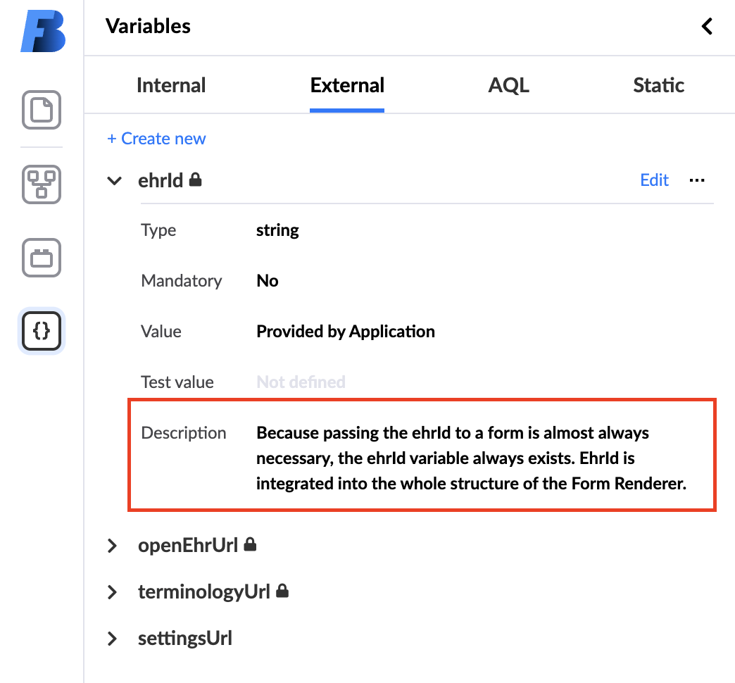 Descriptions for predefined external variables