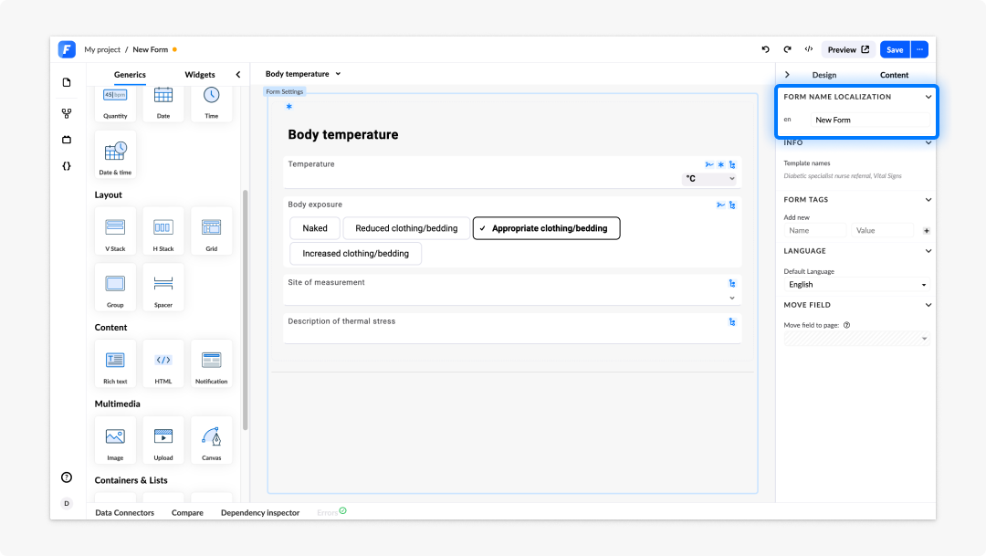 Form settings