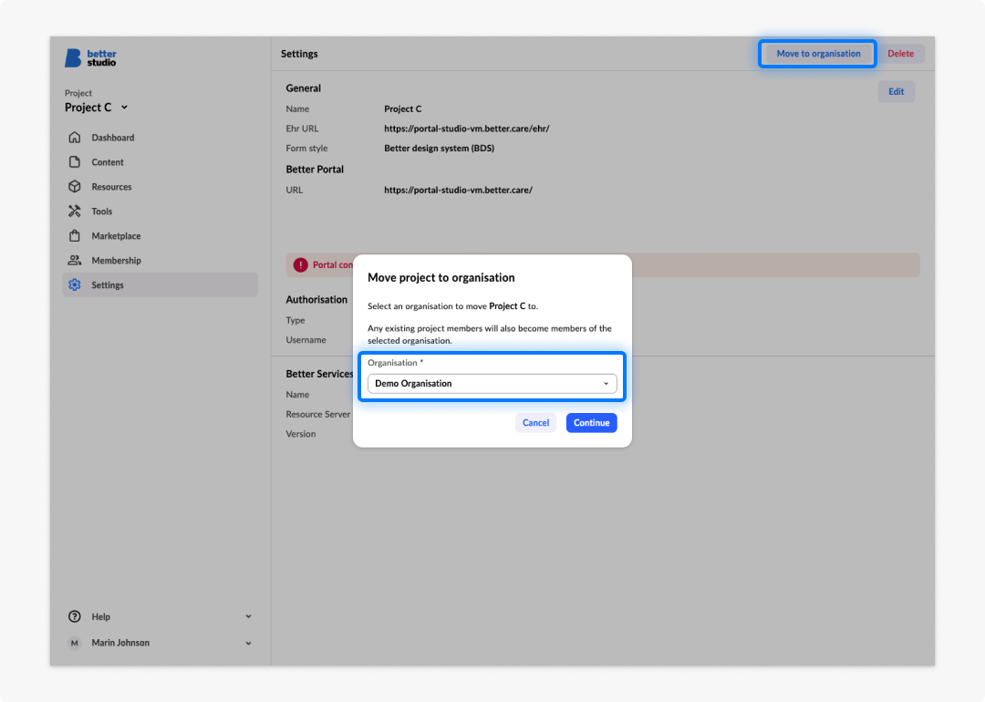 Move ptoject to organisation