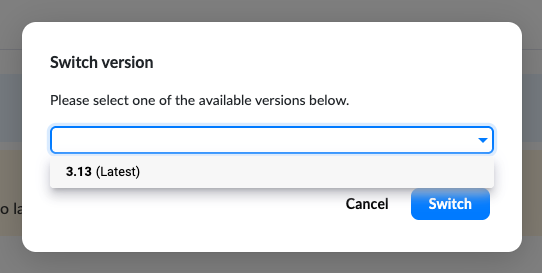 Version switcher modal