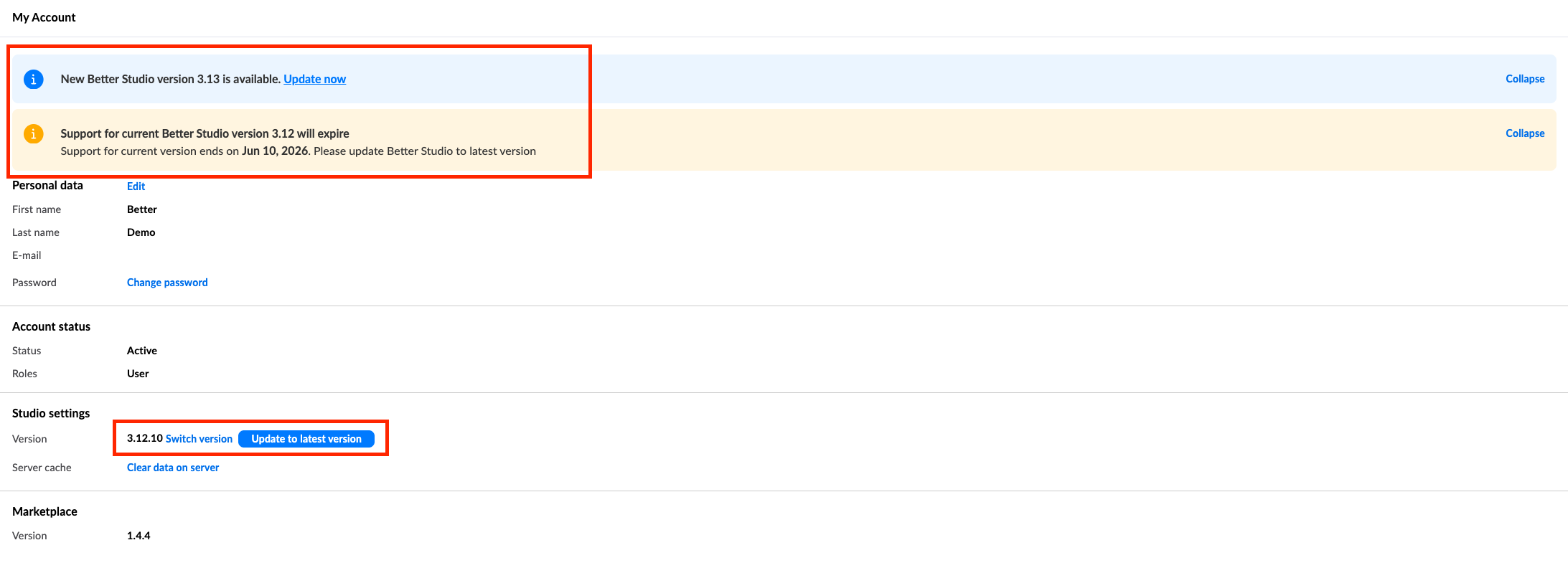 Version switcher modal