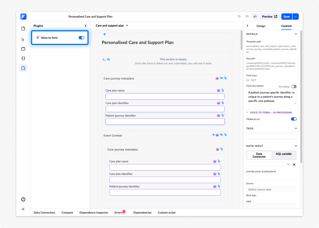 Voice to form plugin