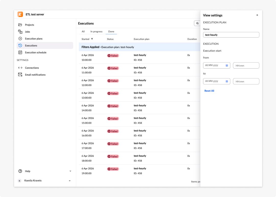 image ETL tool - 29: Executions filters