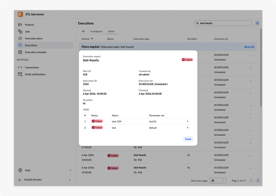 image ETL tool - 30: Execution report dialogue