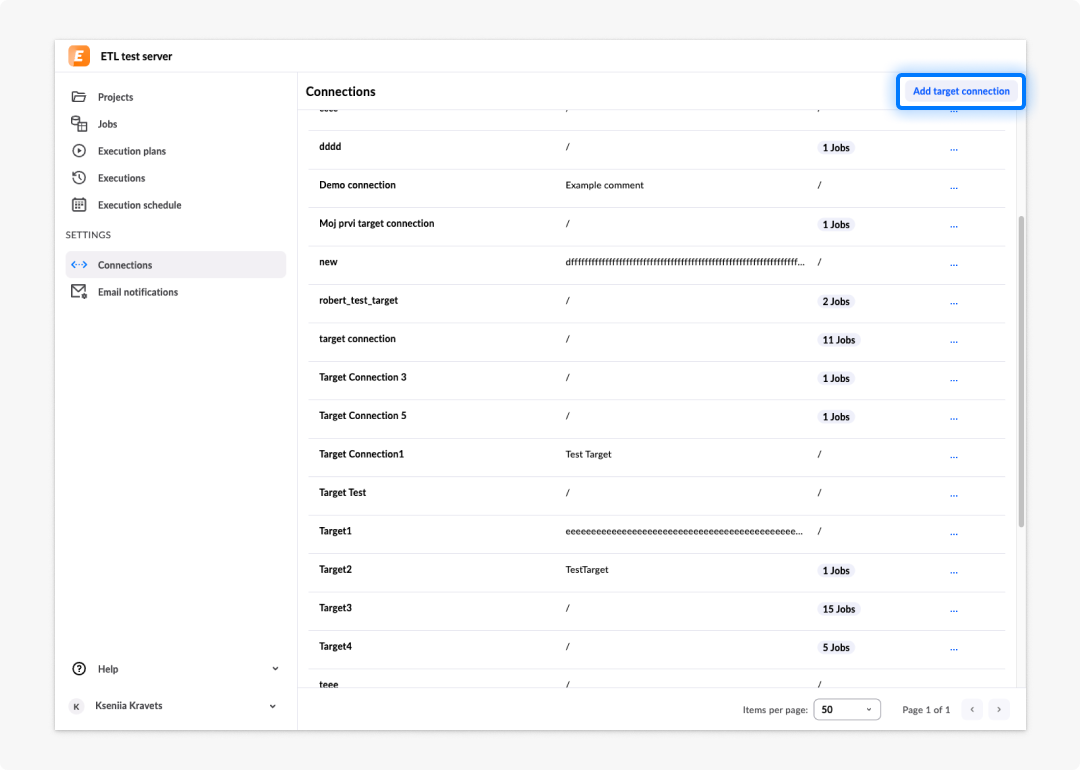 image ETL tool - 6: highlight Target connection button