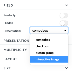 Presentation dropdown showing Interactive image option