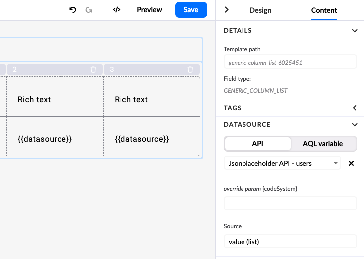 Column list data source