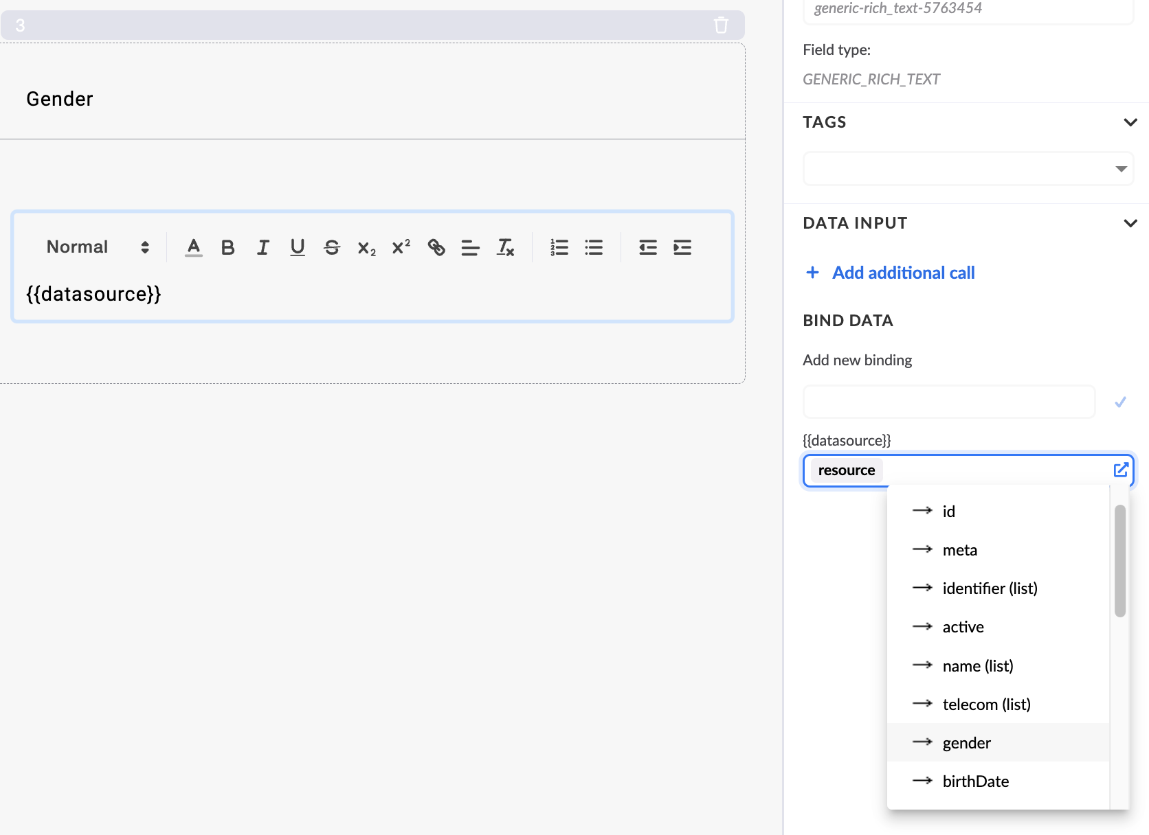Column list bind data