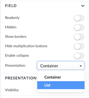 Container list presentation