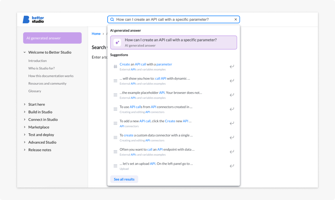 DocGPT for Better Studio documentation search