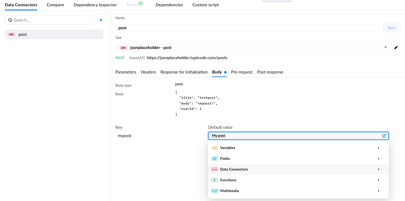 Dynamic parameters in a data connector's request body