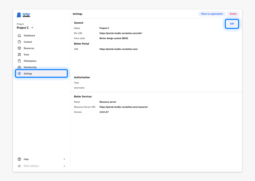 Edit project settings