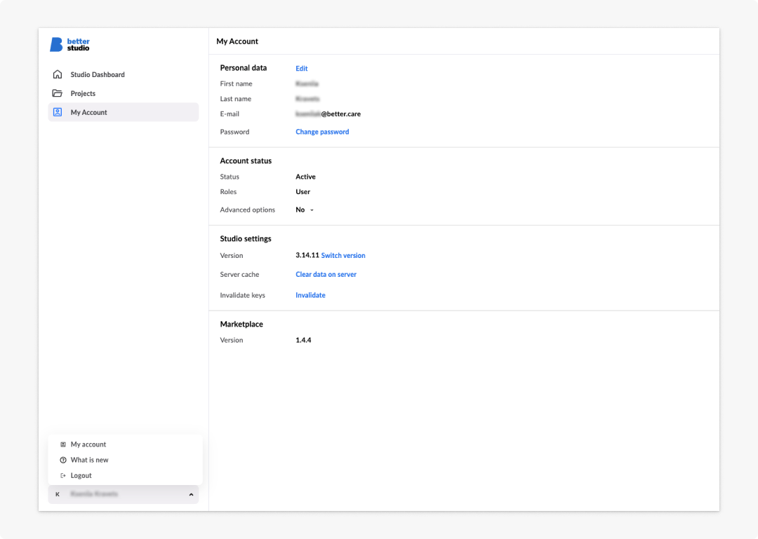 image 1 account in Studio navigation