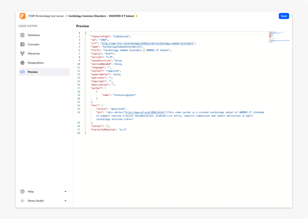 Code System preview page