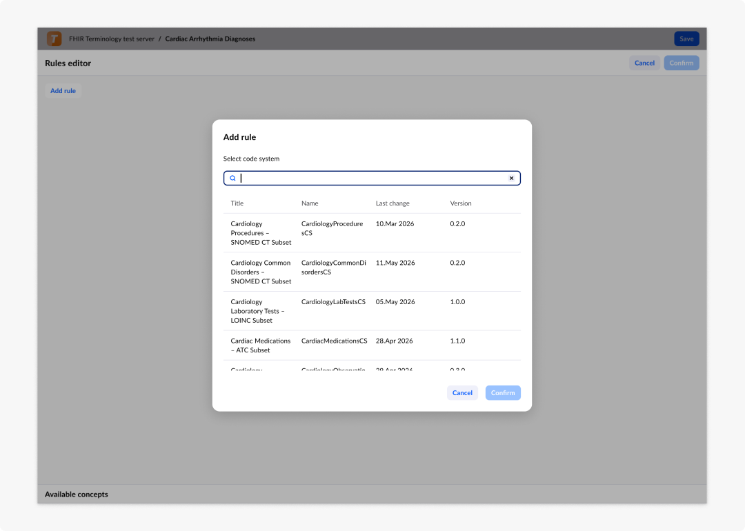 Add Code System dialog