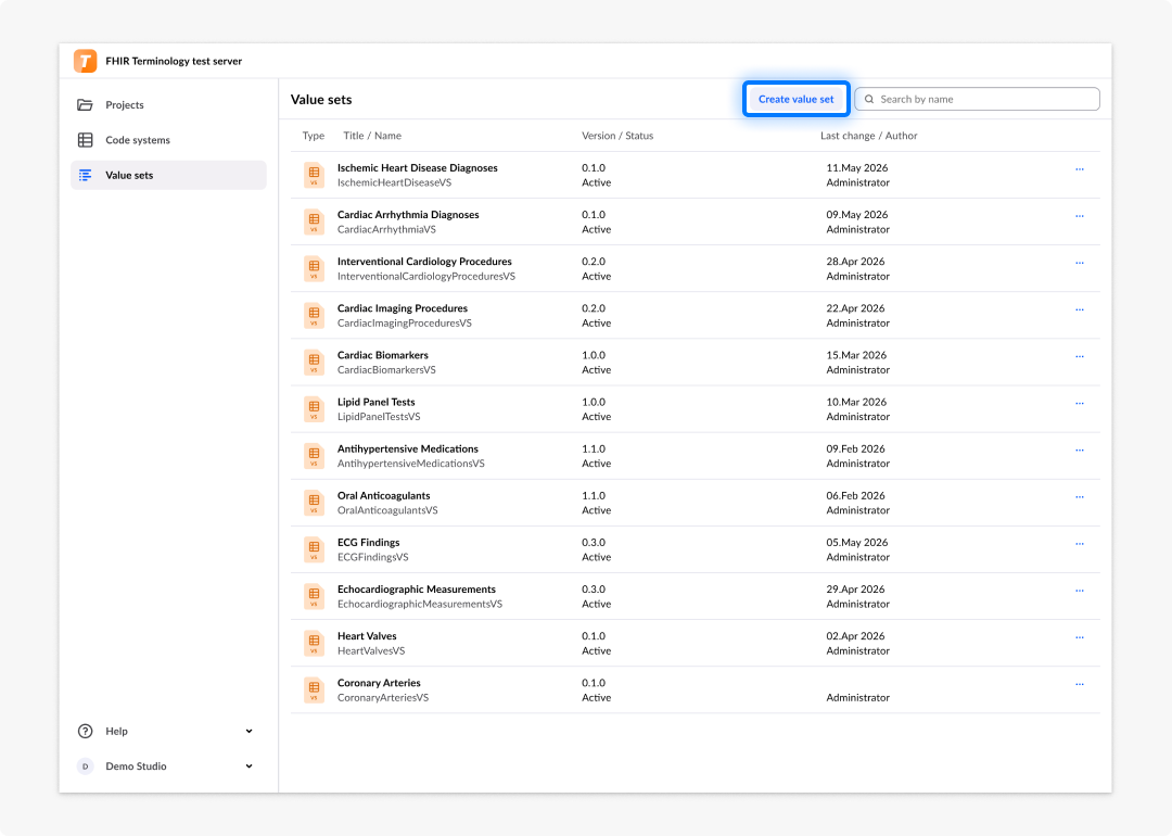 Create new Value Set button