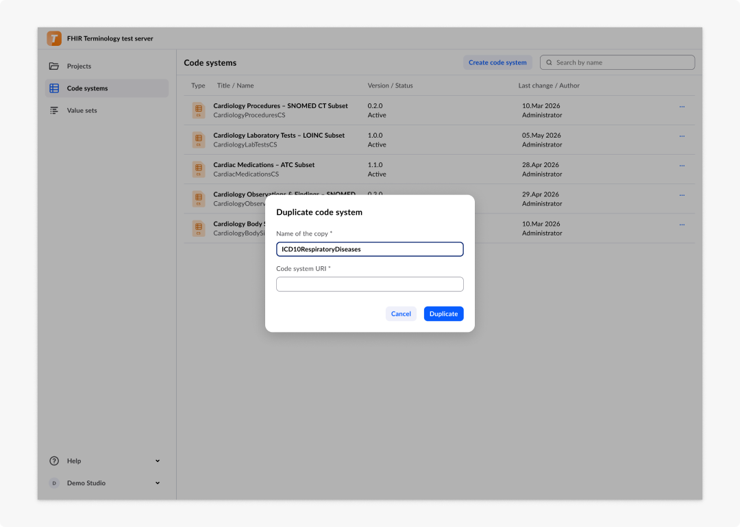 Duplicate code system dialog