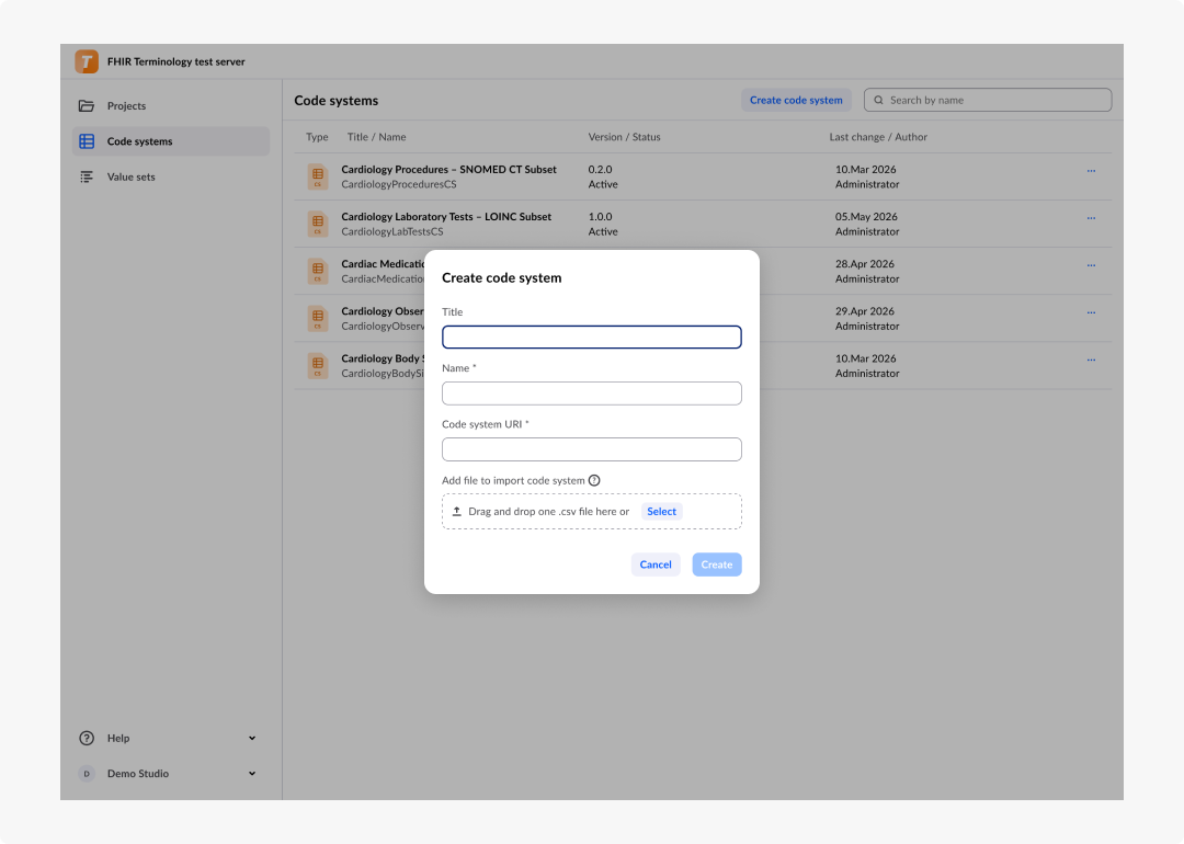 New Code System dialog