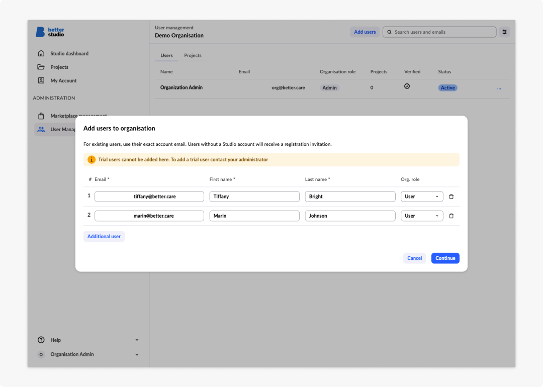 User management add users