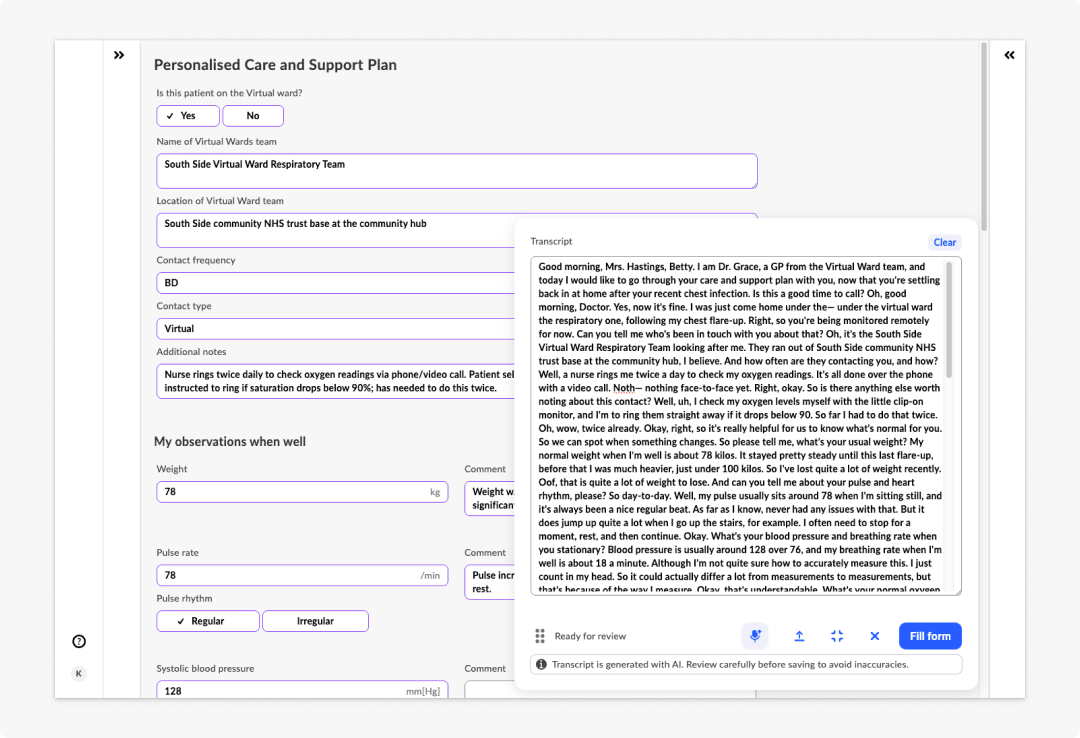 Voice to form widget preview